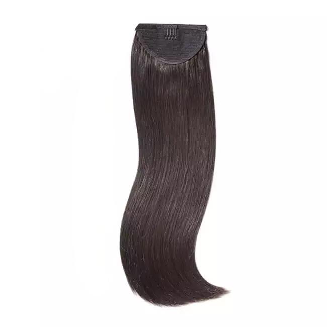cola hecha de cabello humano, con gancho y banda ajustable para mayor facilidad de poner.